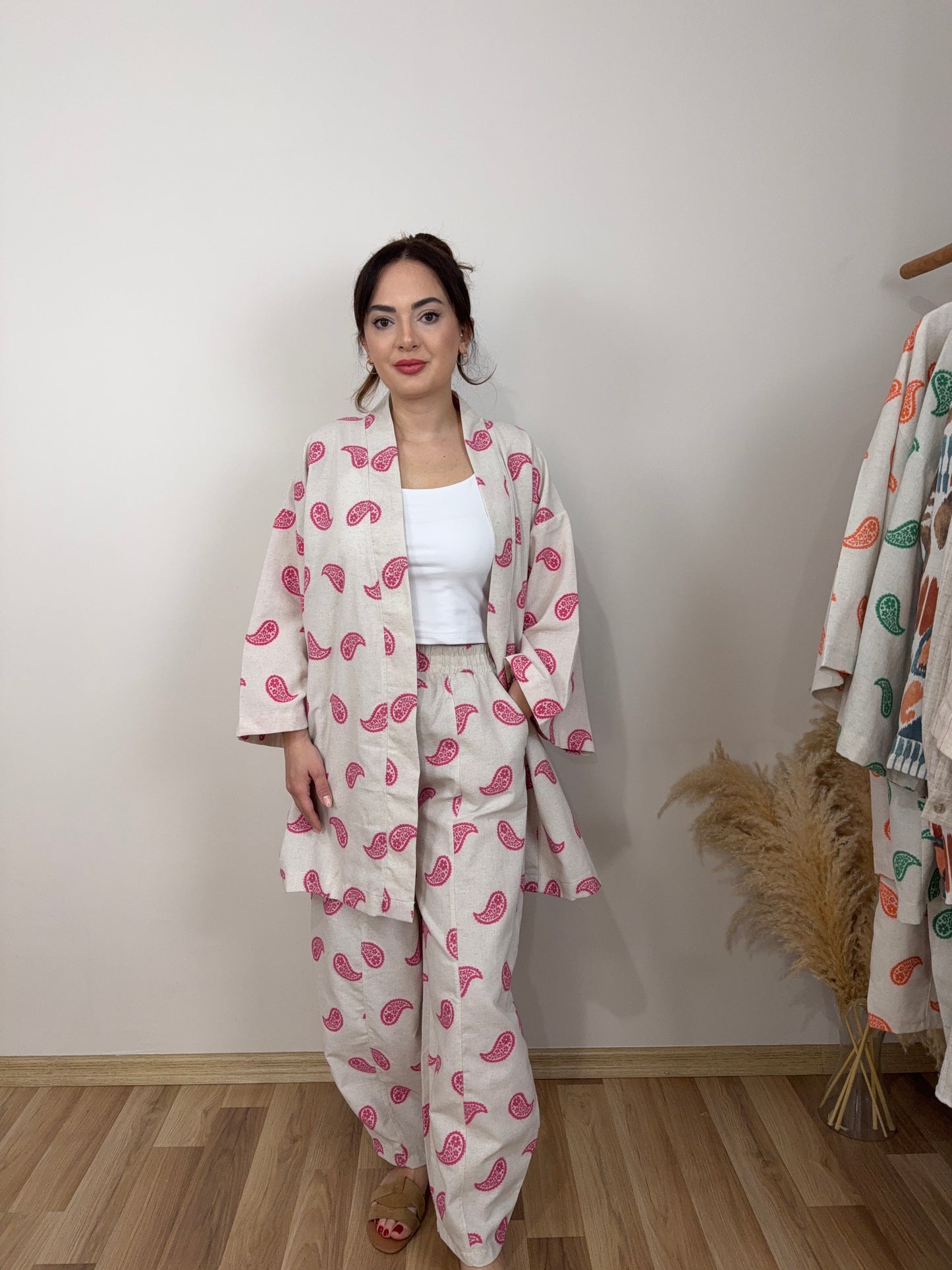 Pembe Desenli Keten Takım - Sartorial Clothing Co.