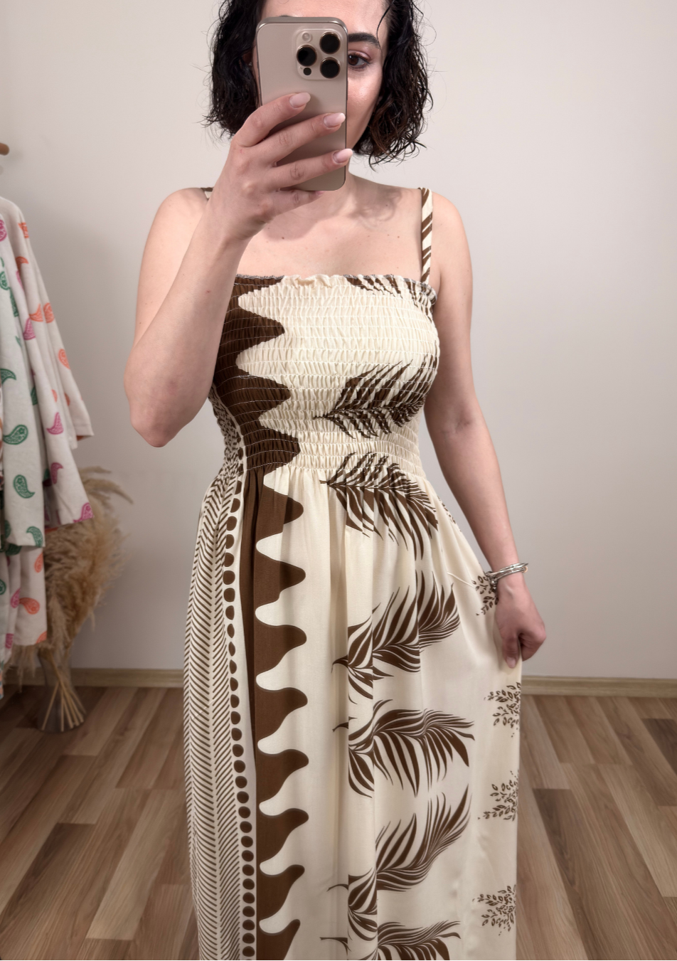Askılı Bej/Kahve Elbise - Sartorial Clothing Co.