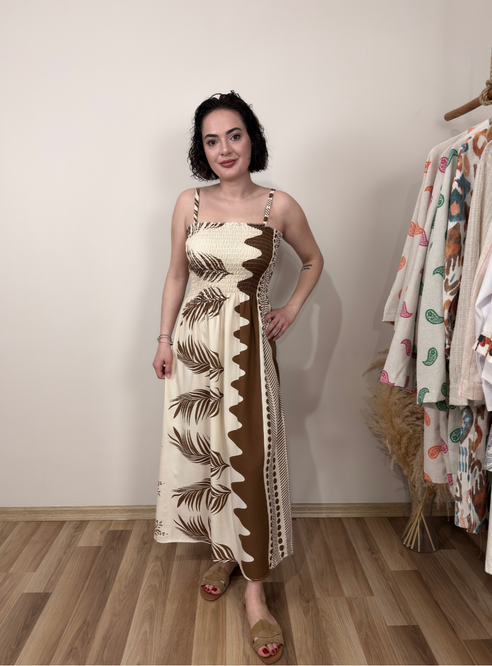 Askılı Bej/Kahve Elbise - Sartorial Clothing Co.