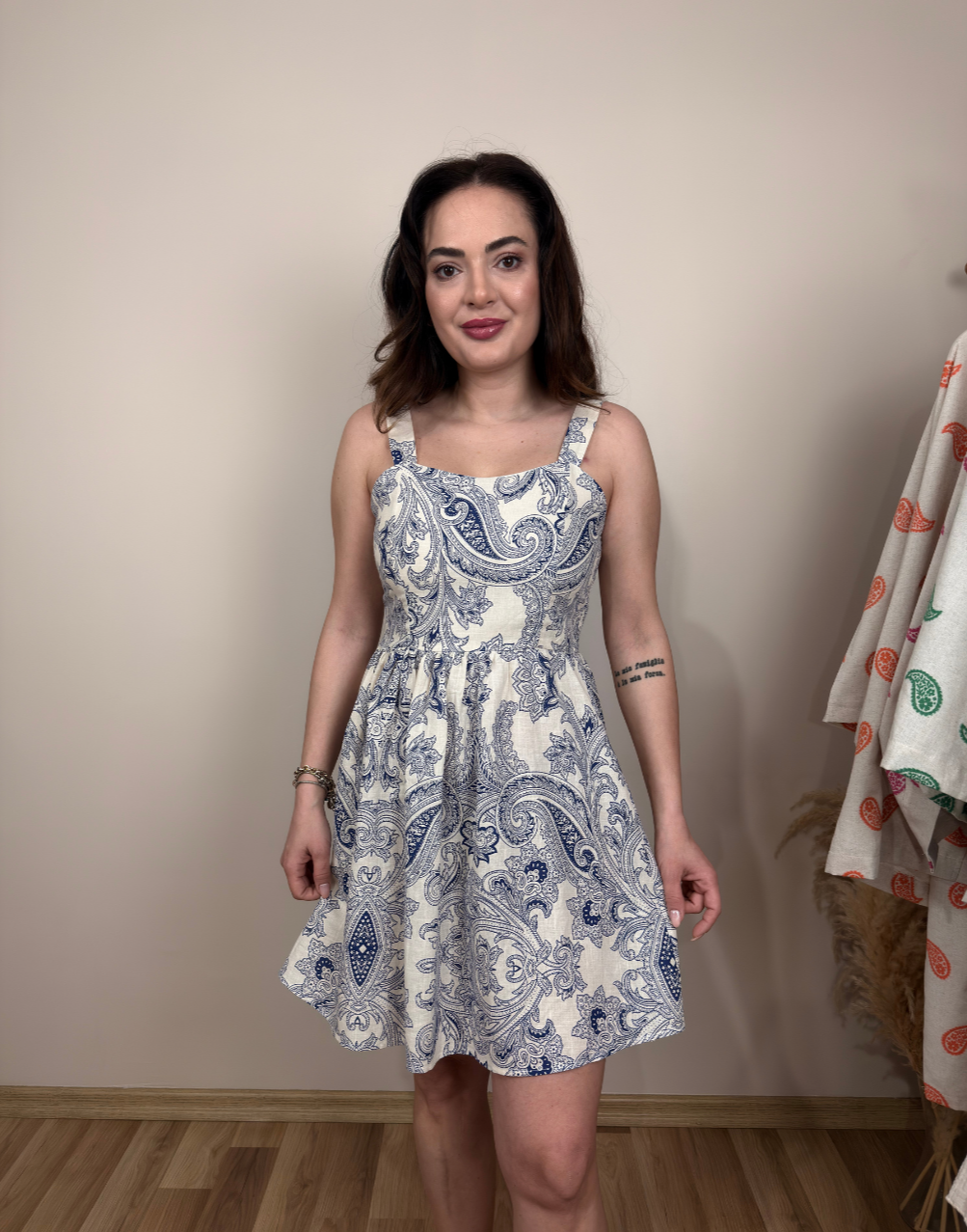 Etnik Desenli Mavi Elbise - Sartorial Clothing Co.