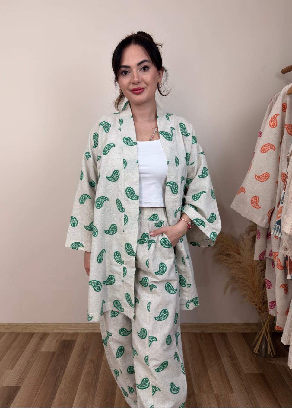 Yeşil Desenli Keten Takım - Sartorial Clothing Co.