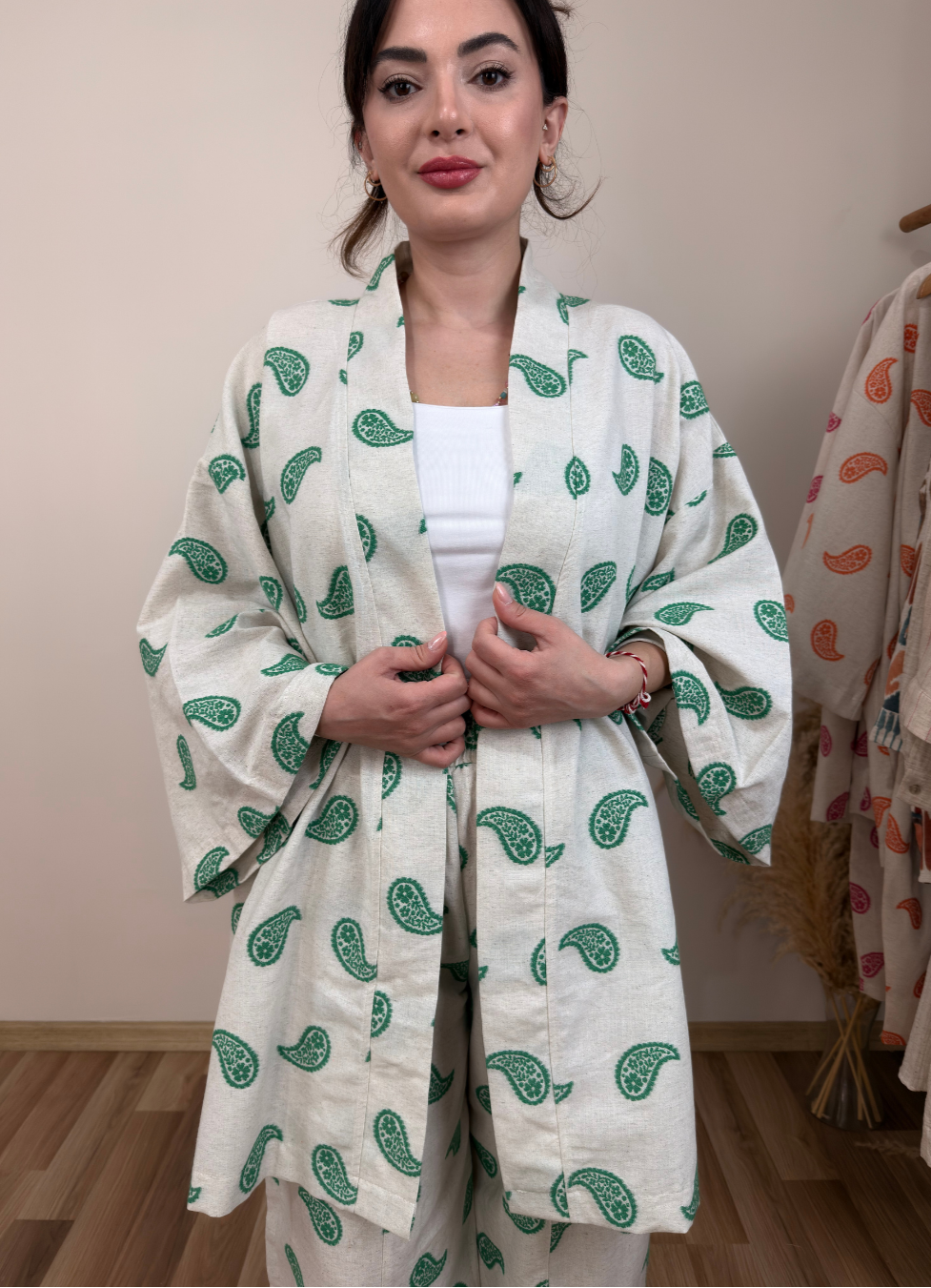 Yeşil Desenli Keten Takım - Sartorial Clothing Co.