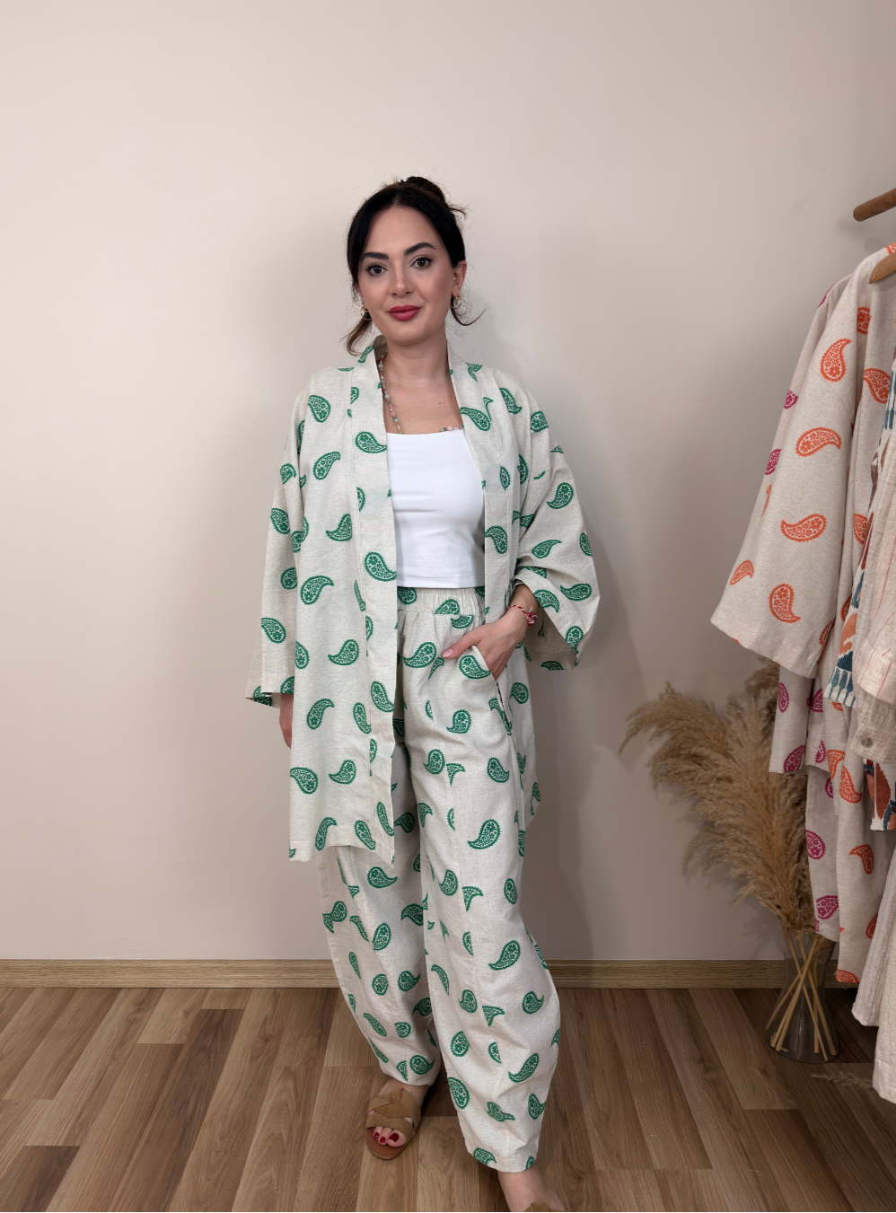 Yeşil Desenli Keten Takım - Sartorial Clothing Co.