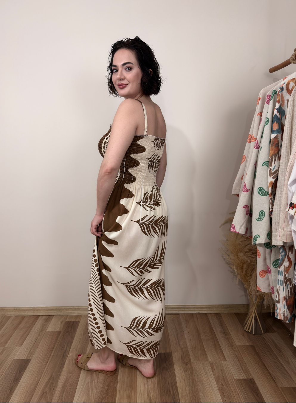 Askılı Bej/Kahve Elbise - Sartorial Clothing Co.
